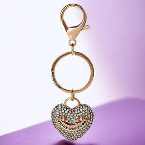 NEW Juicy Couture Gold Tone Pave Heart Bag Charm Key Chain New In The Box 4"